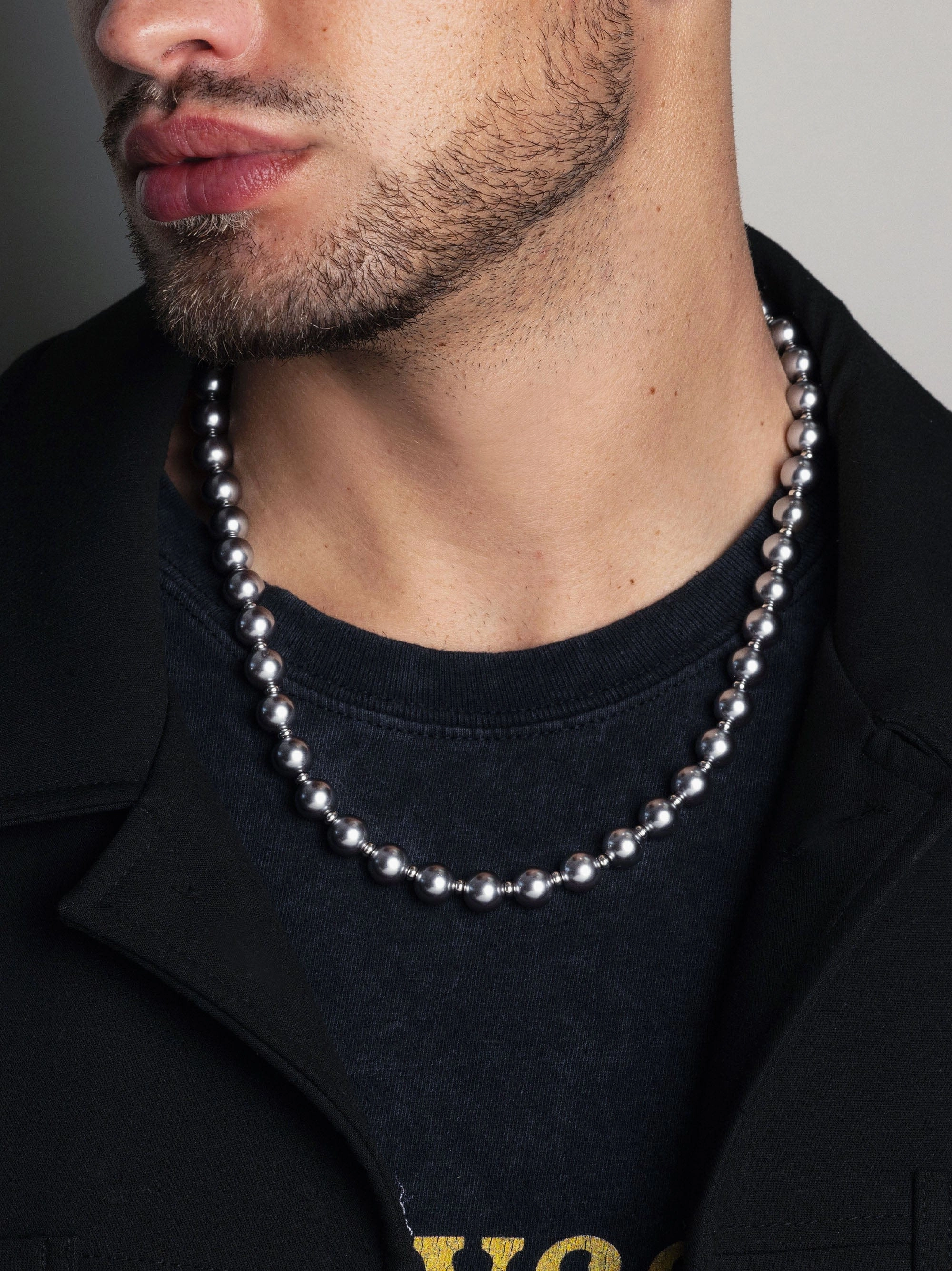 10mm Metallic Pearl Necklace with Silver