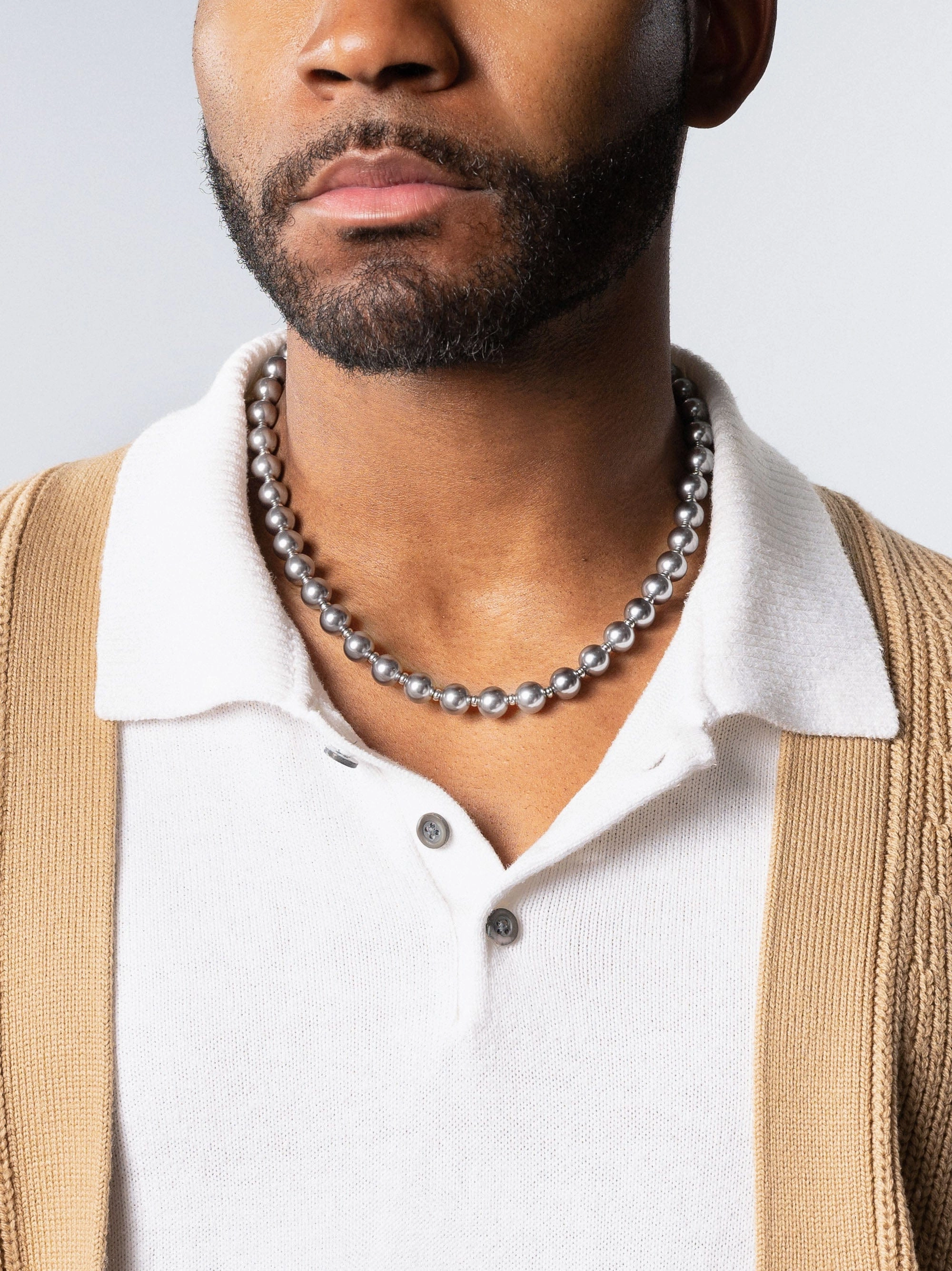 10mm Metallic Pearl Necklace with Silver
