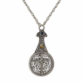 1928 Jewelry Medi Cross Filigree Sliding Magnifying Glass Crystal Necklace 30" - Magnification Power: 2X
