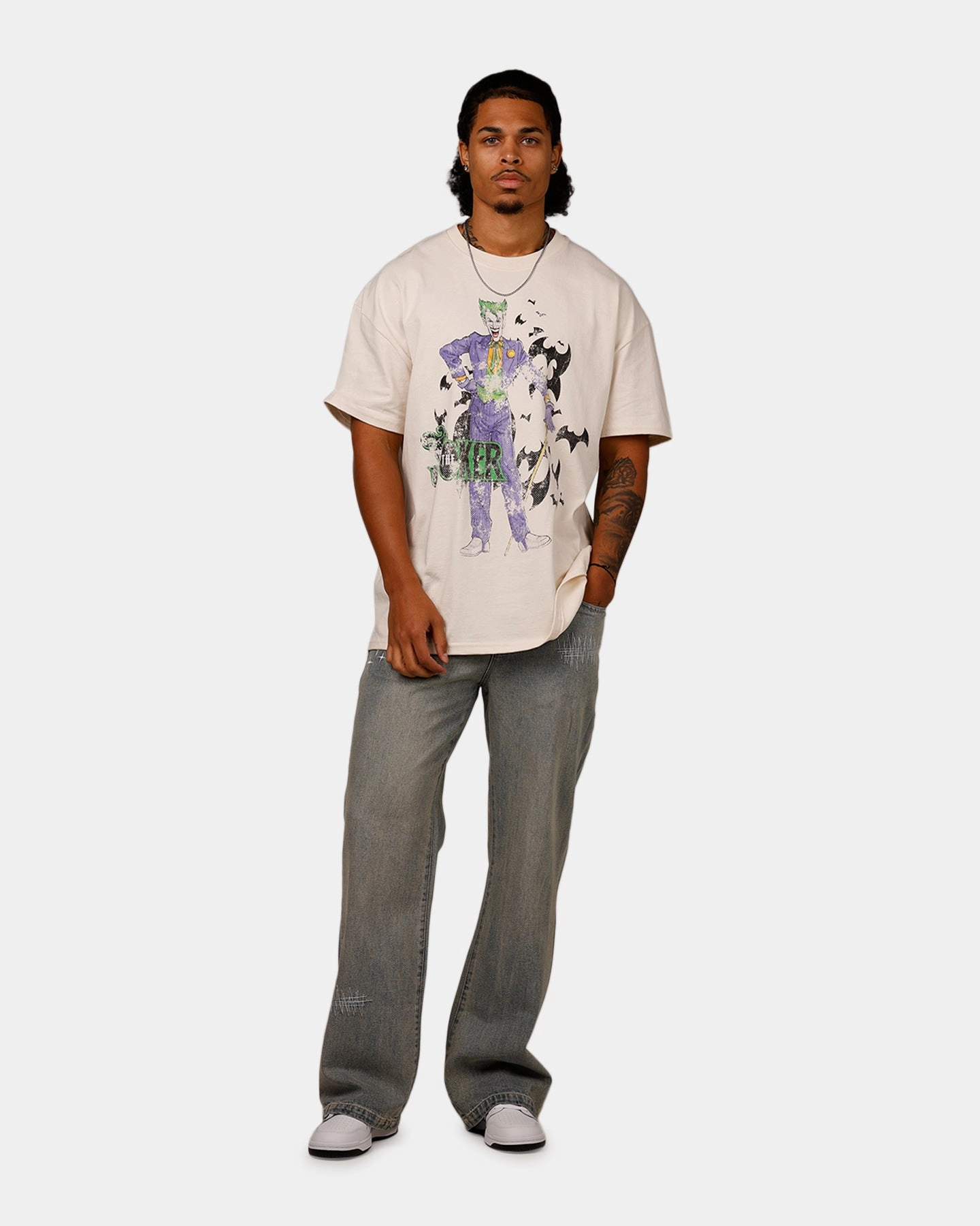 American Thrift X DC Batman The Joker Cane Heavy T-Shirt Off White