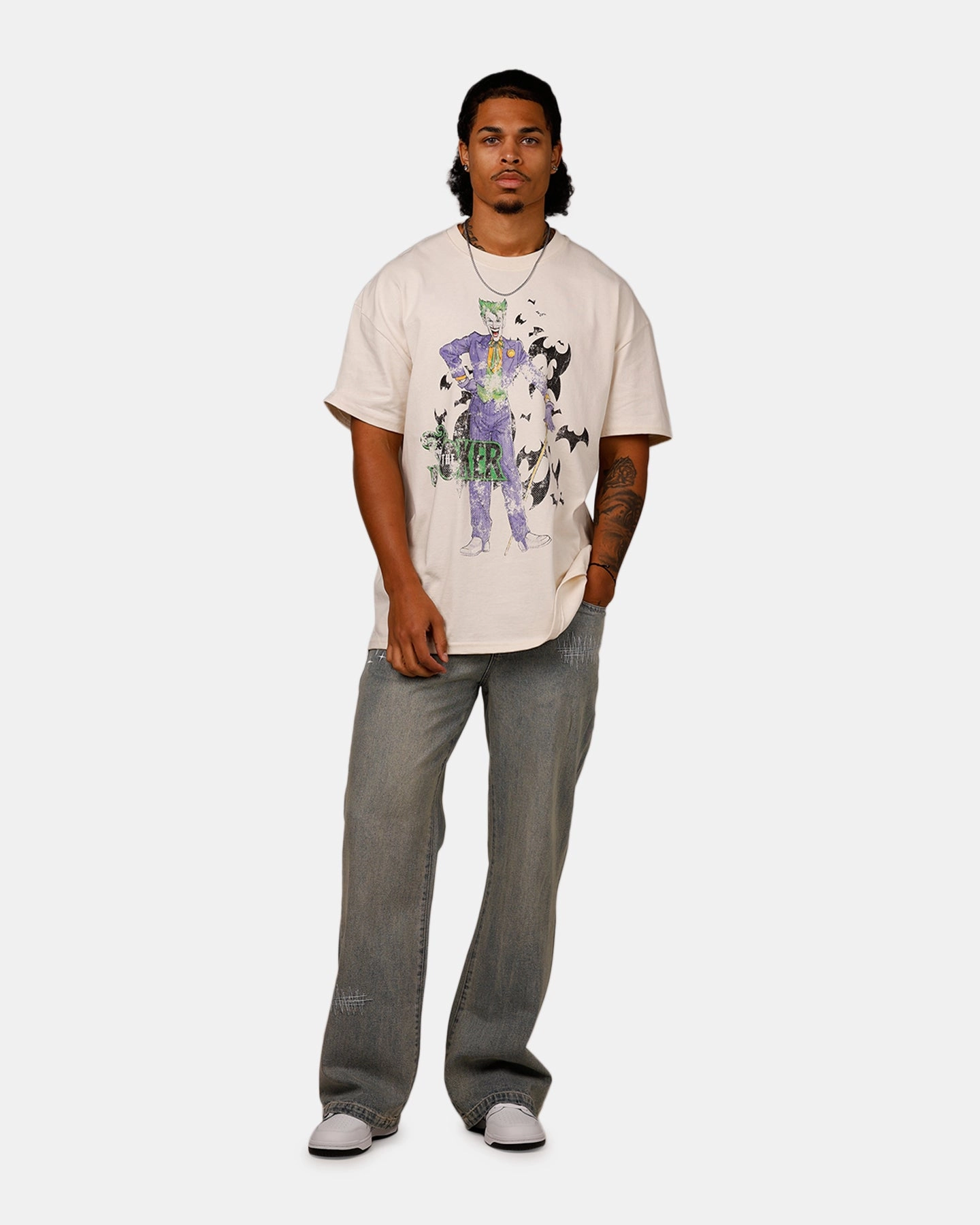 American Thrift X DC Batman The Joker Cane Heavy T-Shirt Off White