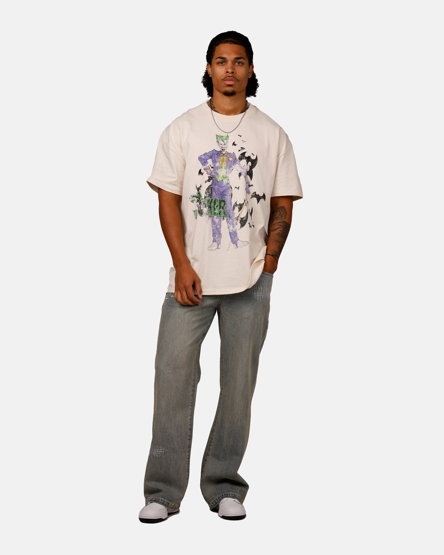 American Thrift X DC Batman The Joker Cane Heavyweight T-Shirt Off White