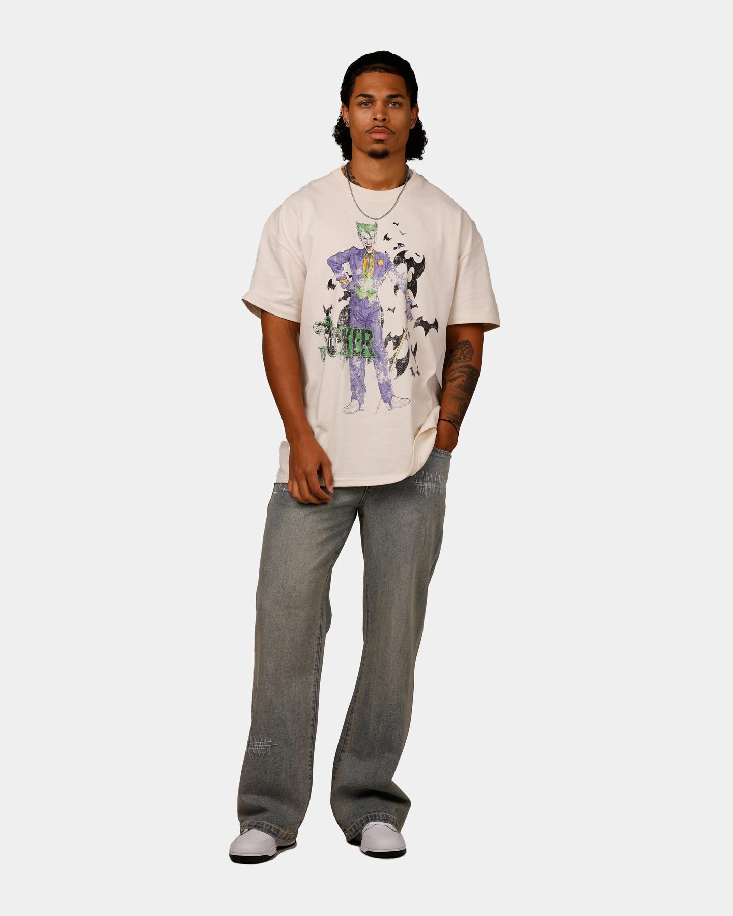 American Thrift X DC Batman The Joker Cane Heavyweight T-Shirt Off White