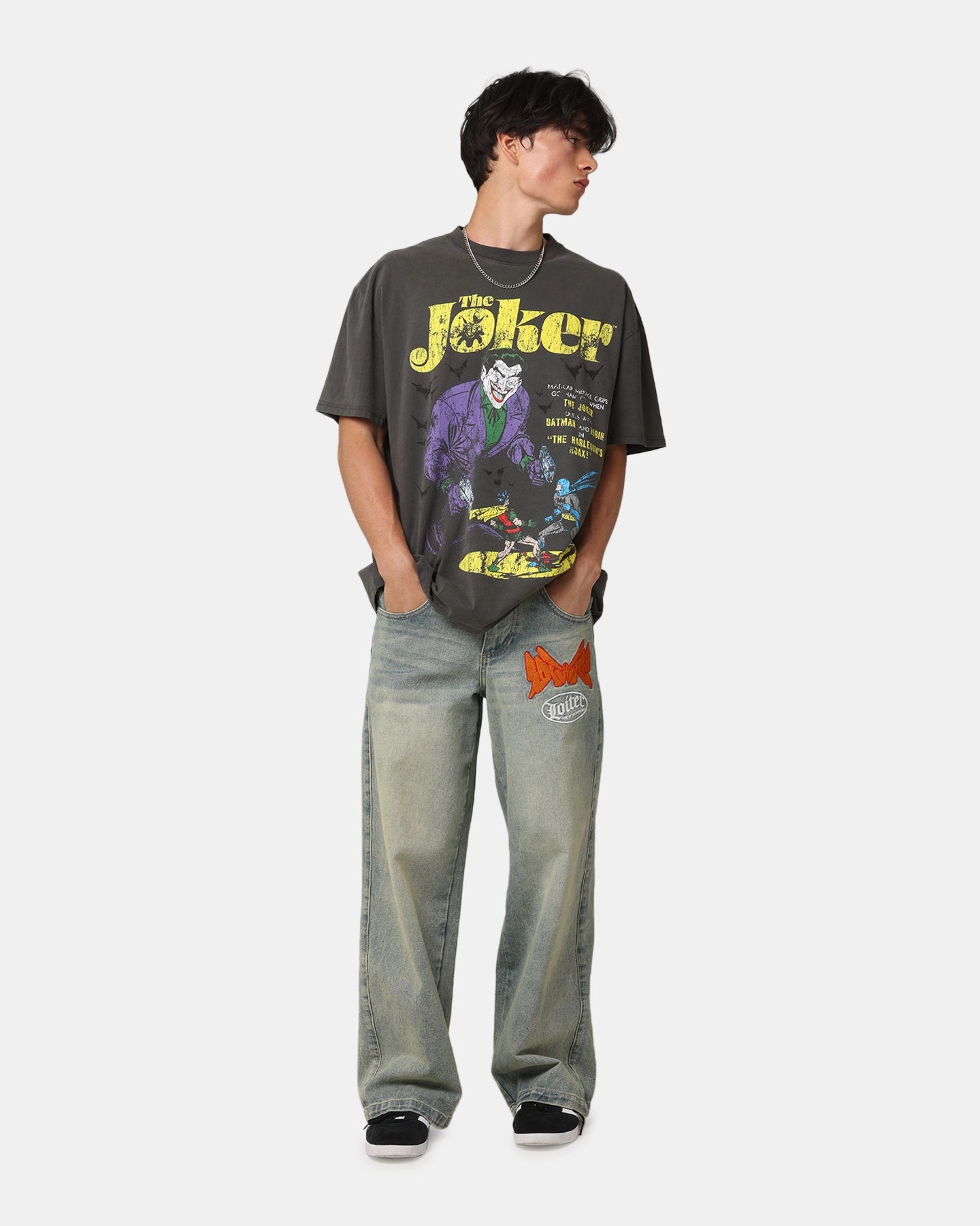 American Thrift X DC Batman The Joker Harley Hoax Heavy T-Shirt Black Wash