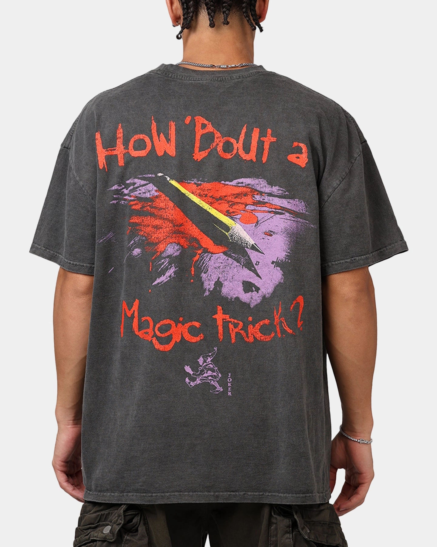 American Thrift X DC Batman The Joker Magic Trick Heavyweight T-Shirt Black Wash