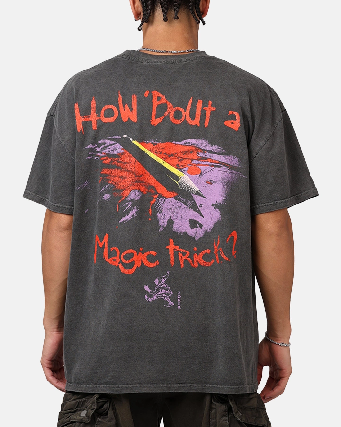 American Thrift X DC Batman The Joker Magic Trick Heavyweight T-Shirt Black Wash