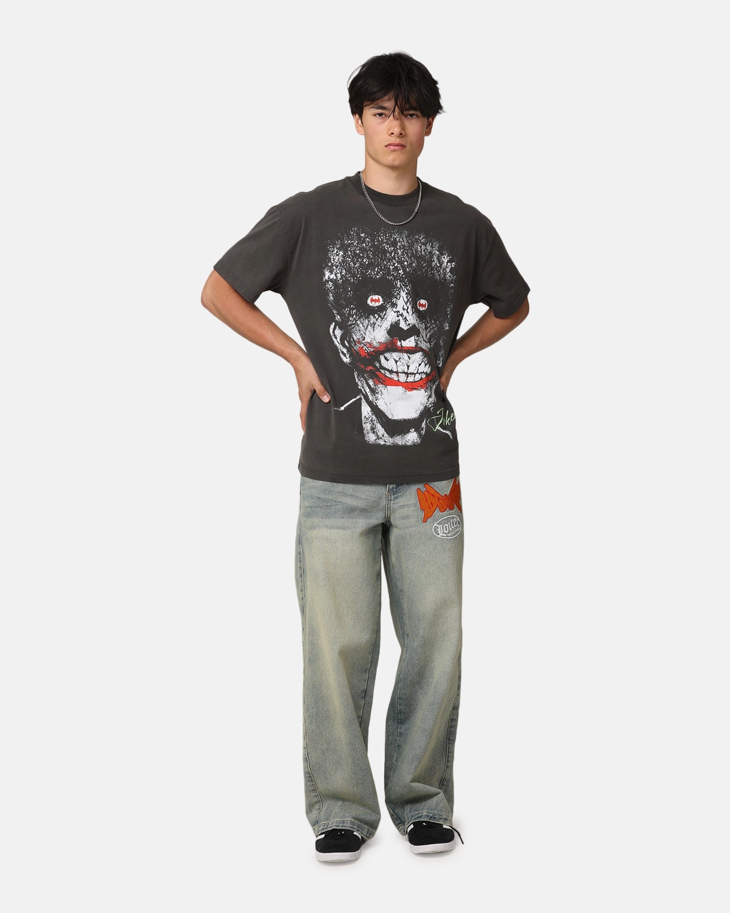 American Thrift X DC Batman The Joker Smile Heavyweight T-Shirt Black Wash