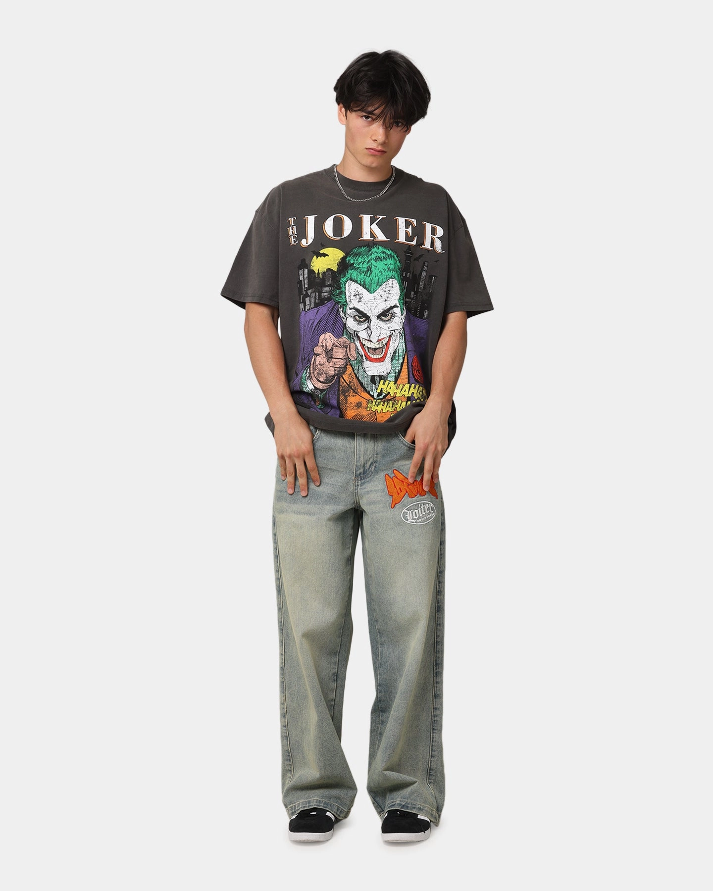 American Thrift X DC Batman The Joker Vote For Me Heavy T-Shirt Black Wash