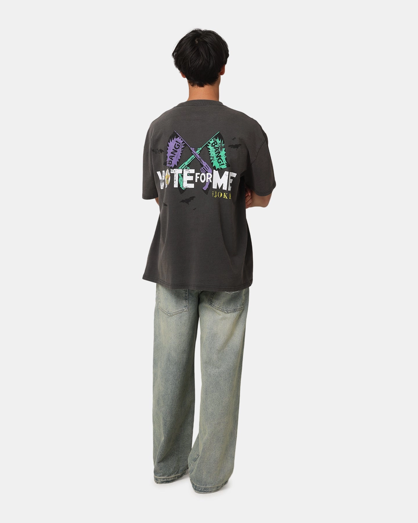 American Thrift X DC Batman The Joker Vote For Me Heavy T-Shirt Black Wash