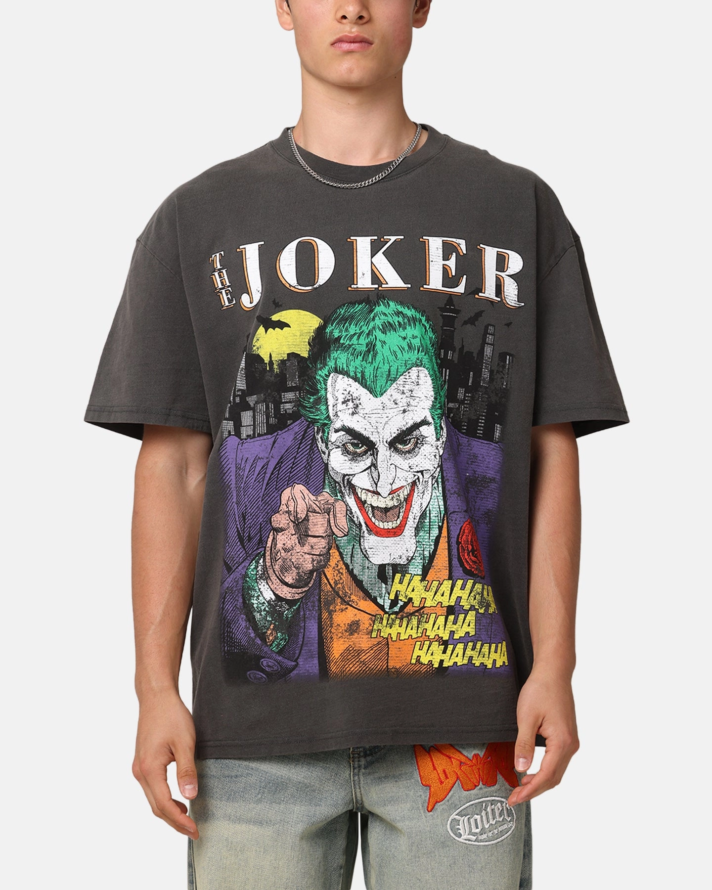 American Thrift X DC Batman The Joker Vote For Me Heavy T-Shirt Black Wash