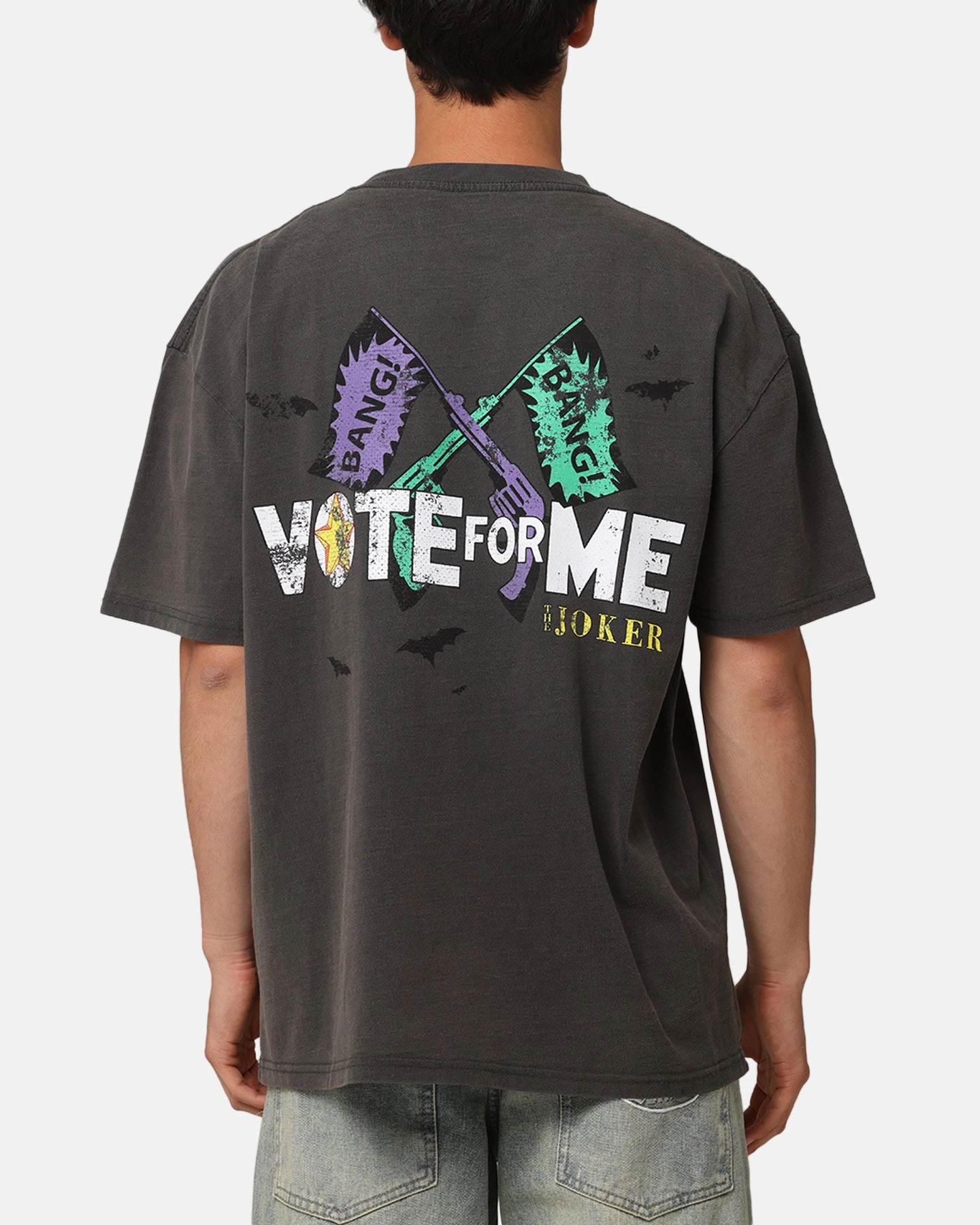 American Thrift X DC Batman The Joker Vote For Me Heavyweight T-Shirt Black Wash
