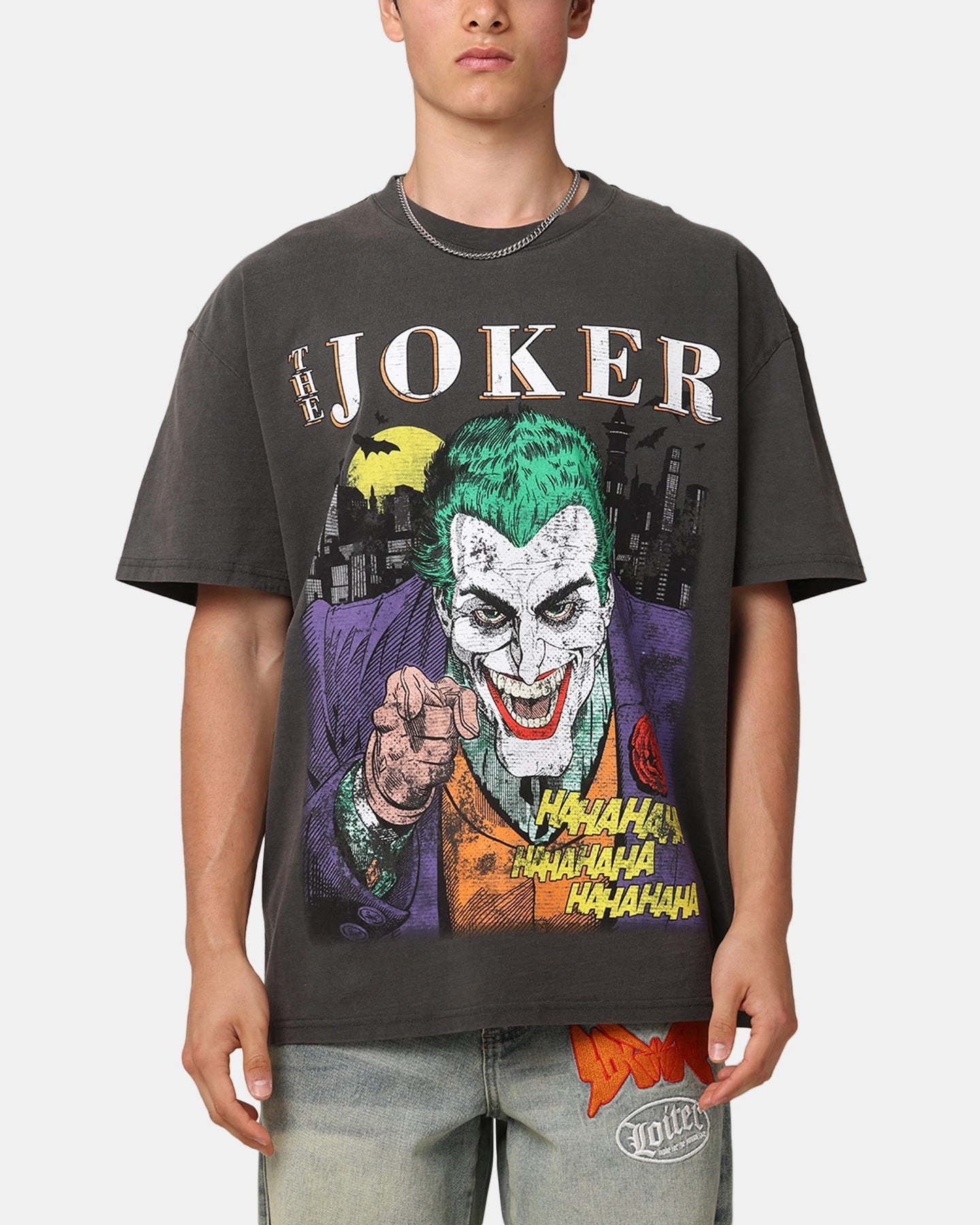 American Thrift X DC Batman The Joker Vote For Me Heavyweight T-Shirt Black Wash