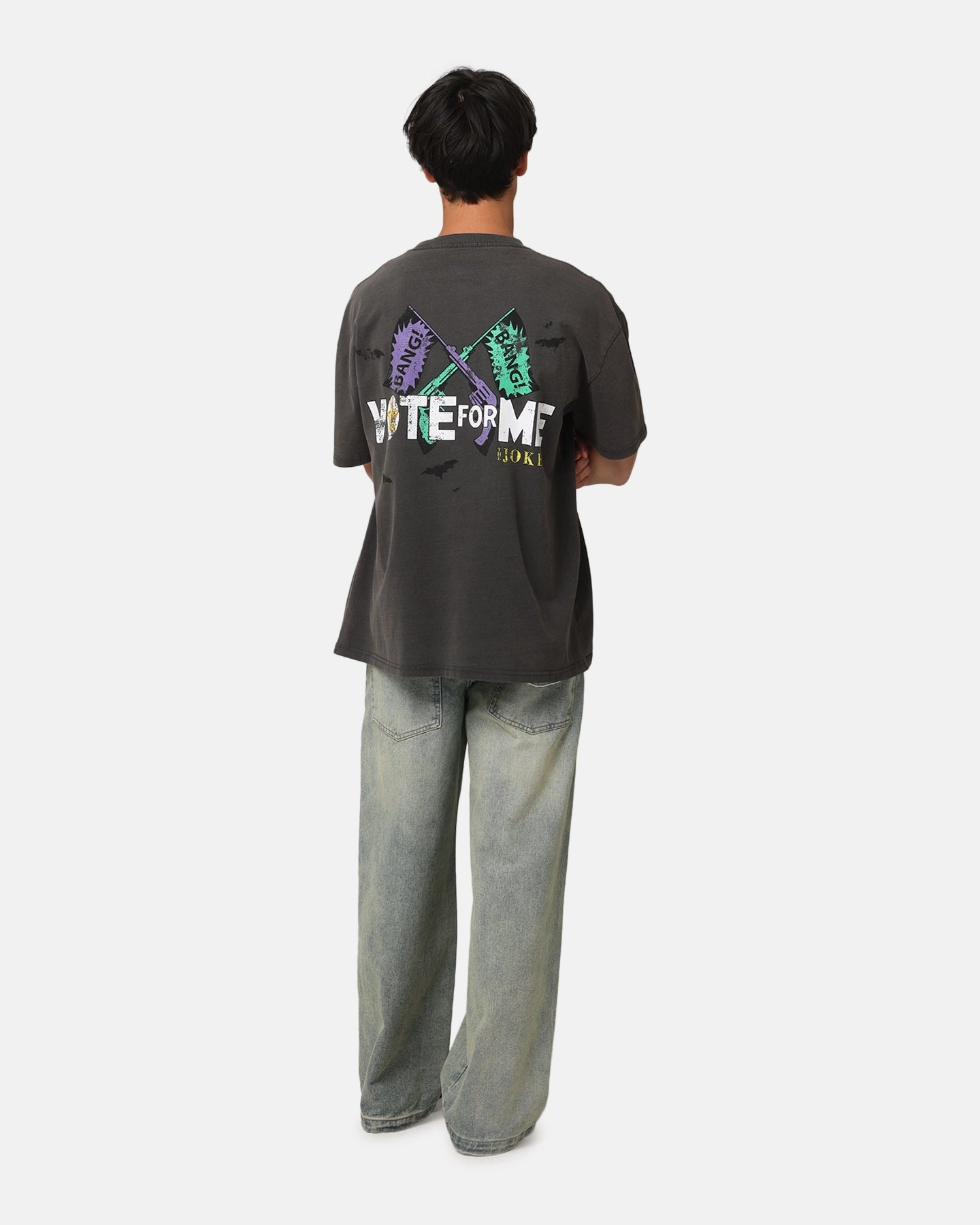 American Thrift X DC Batman The Joker Vote For Me Heavyweight T-Shirt Black Wash