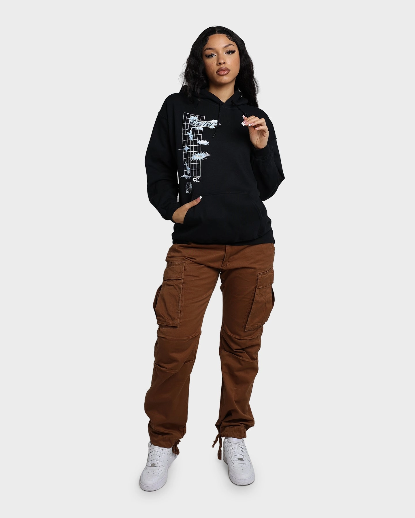 American Thrift X Powerpuff Girls Powerpuff Grid Logo Hoodie Black