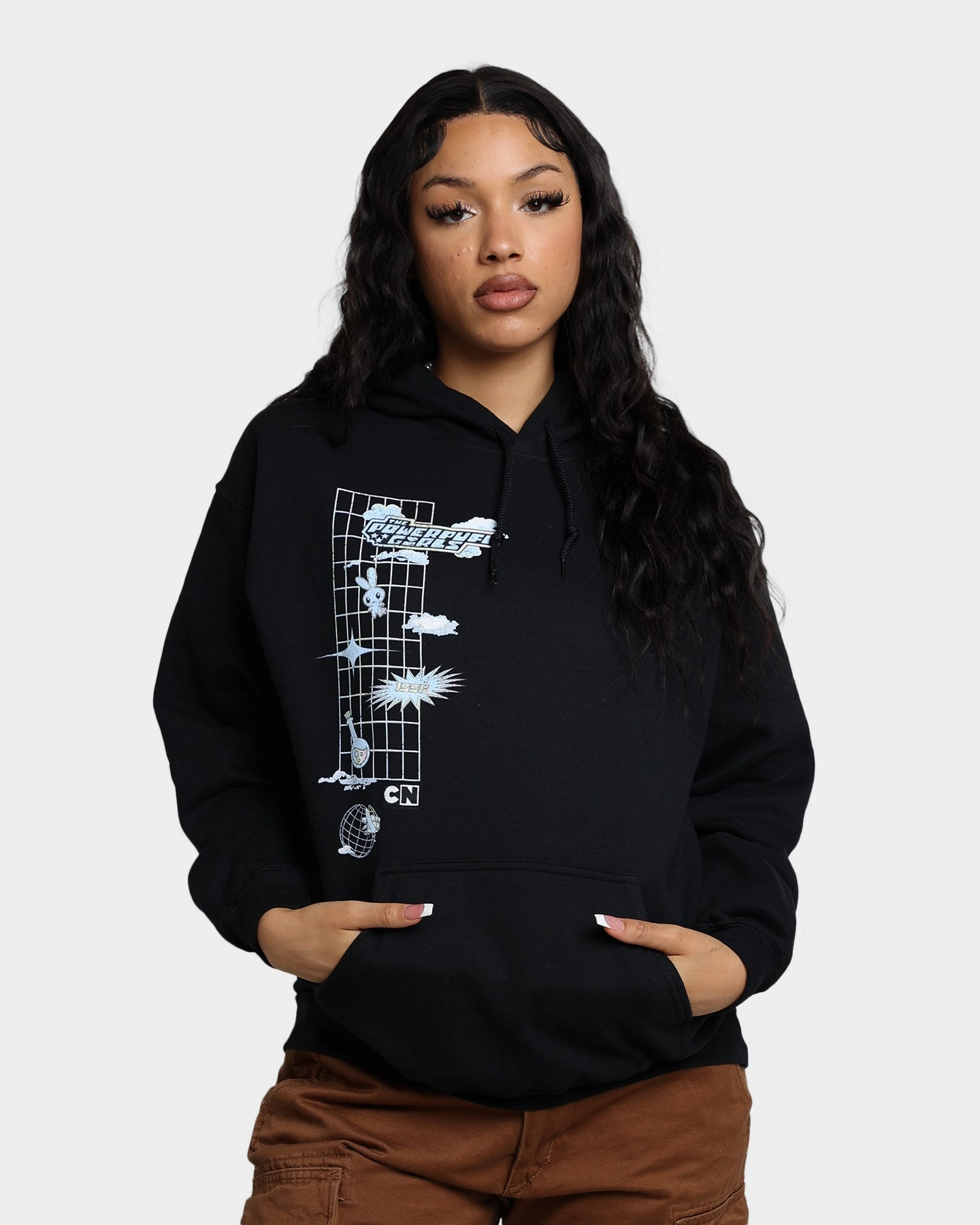 American Thrift X Powerpuff Girls Powerpuff Grid Logo Hoodie Black