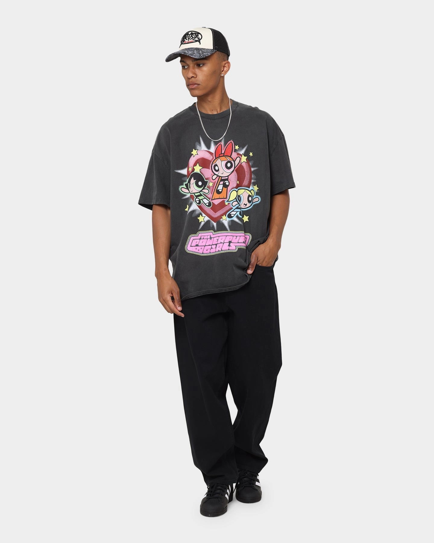American Thrift X Powerpuff Girls Powerpuff Group Vintage T-Shirt Black Wash