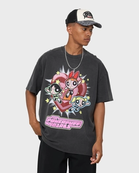 American Thrift X Powerpuff Girls Powerpuff Group Vintage T-Shirt Black Wash