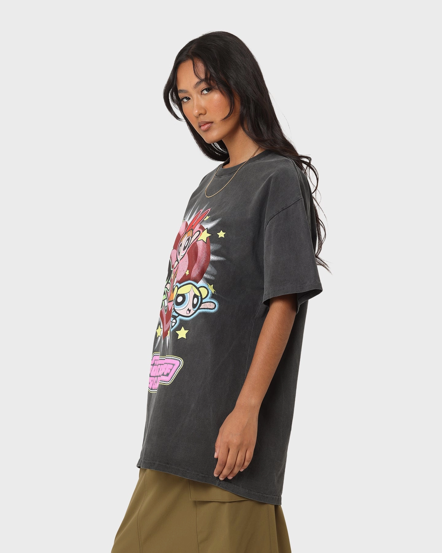 American Thrift X Powerpuff Girls Powerpuff Group Vintage T-Shirt Black Wash