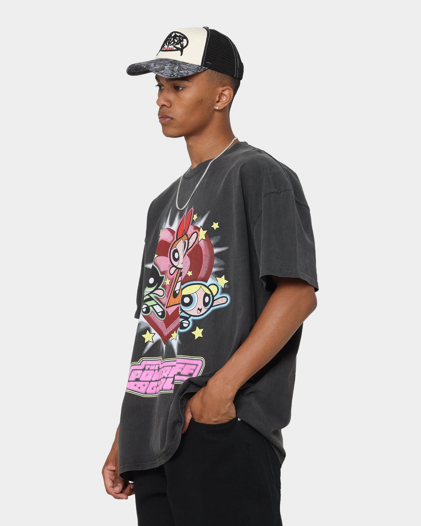 American Thrift X Powerpuff Girls Powerpuff Group Vintage T-Shirt Black Wash