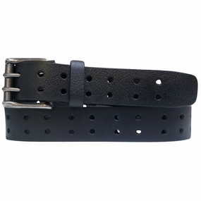 Black Double Hole Full Grain Leather Belt
