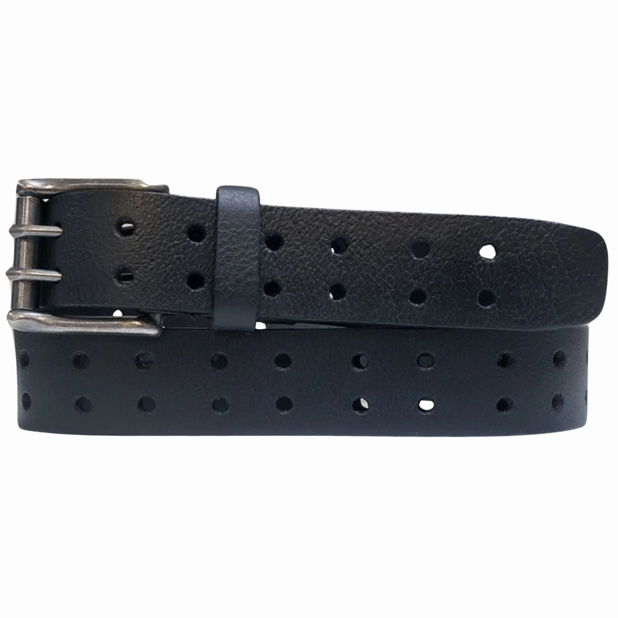 Black Double Hole Full Grain Leather Belt