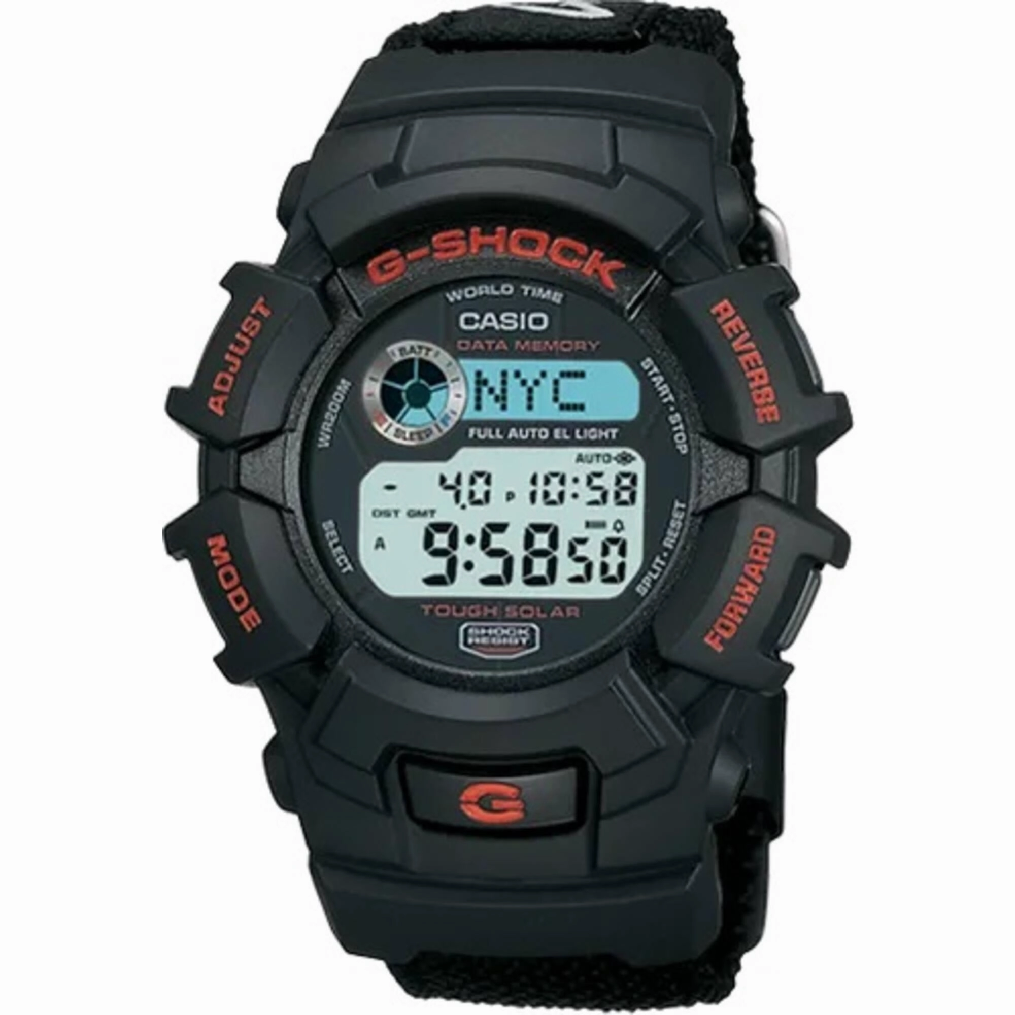 Casio Men's Watch - G-Shock Solar Power Digital Dial Black Nylon Strap | G2300B-1V