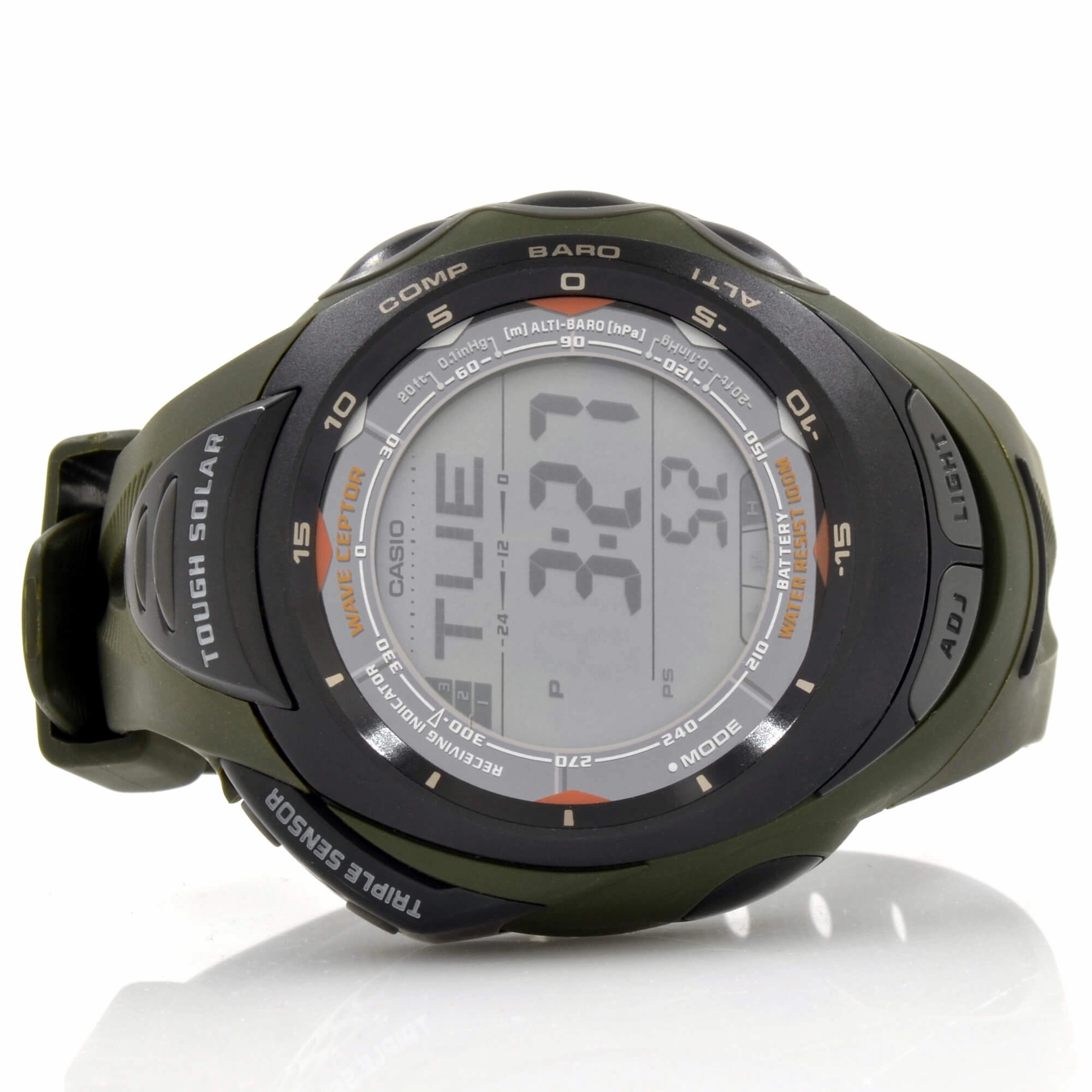 Casio Men's Watch - Pathfinder Digital Compass Green Resin Strap Digital | PAW1200-3V