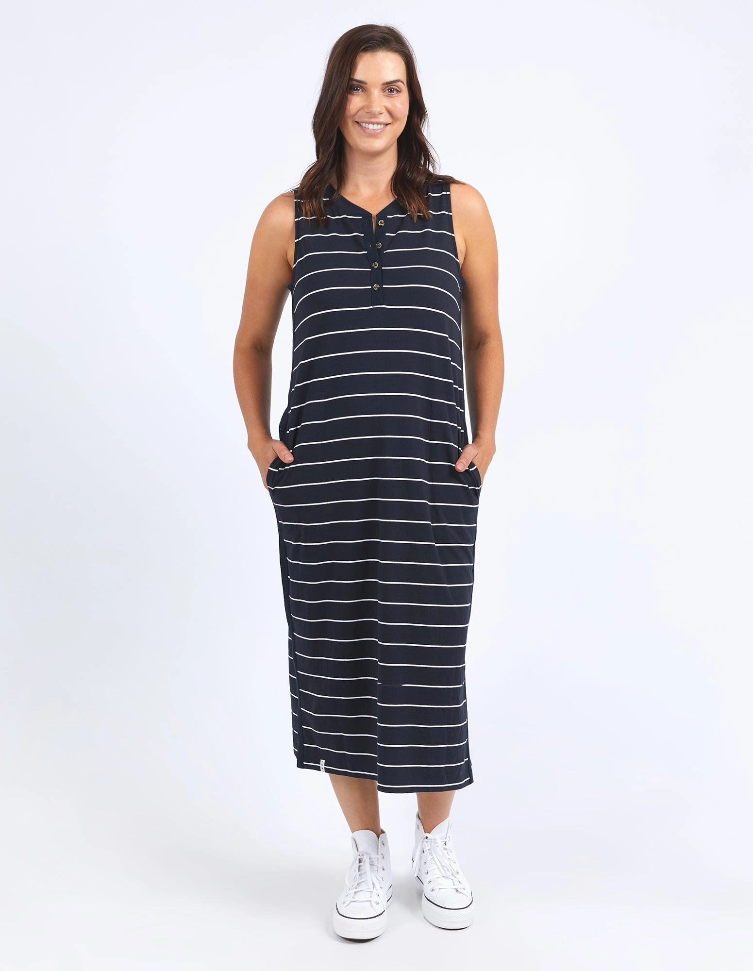 Elm Elyssian Stripe Dress Navy And White Stripe