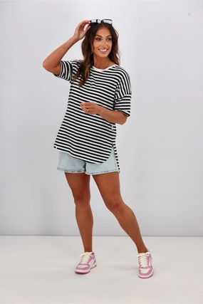 Elm Lauren S/S Stripe Tee Black/White Stripe