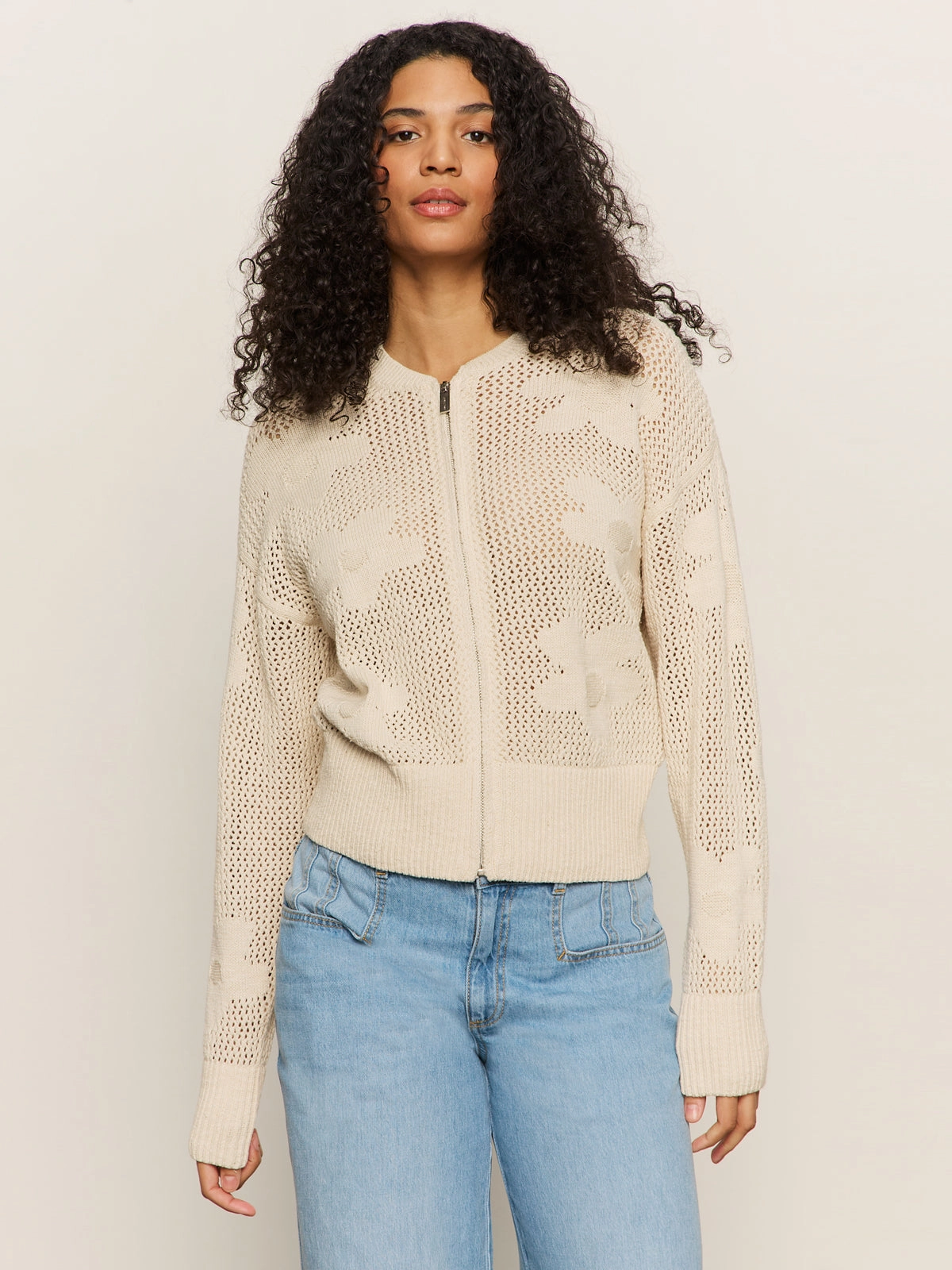 Flower Pop Open Stitch Jacket Eco Natural