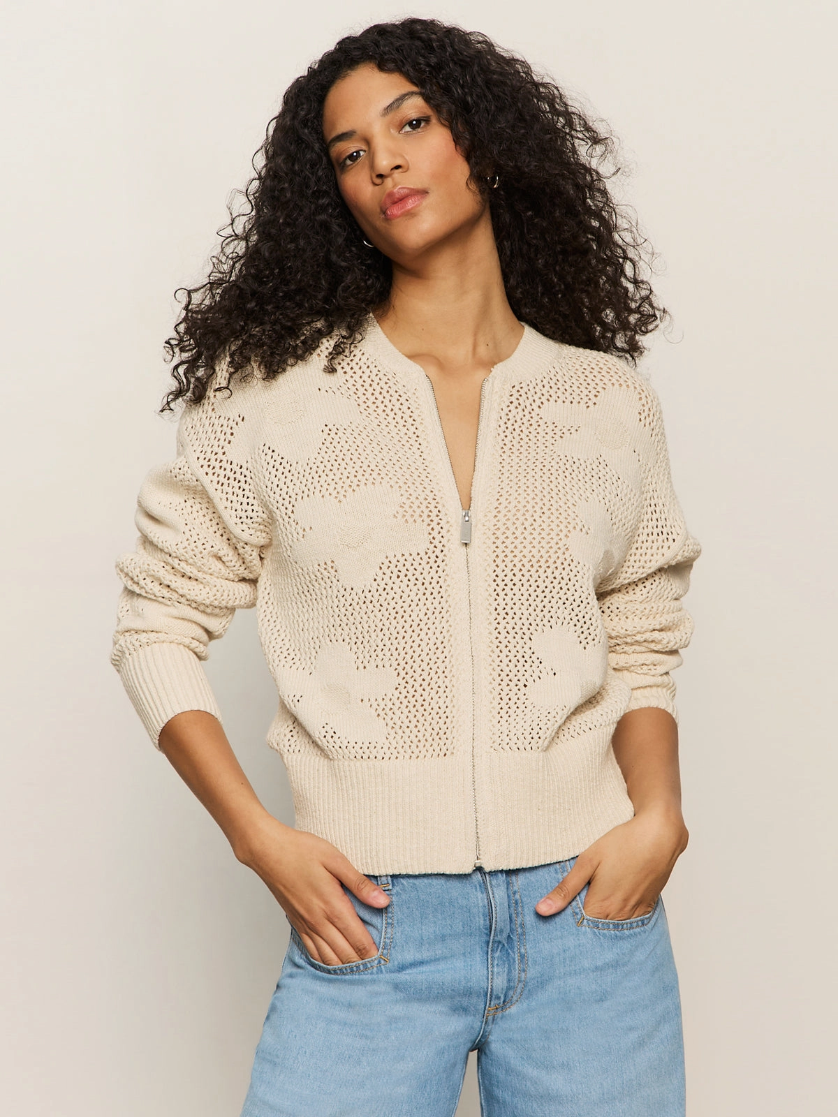 Flower Pop Open Stitch Jacket Eco Natural