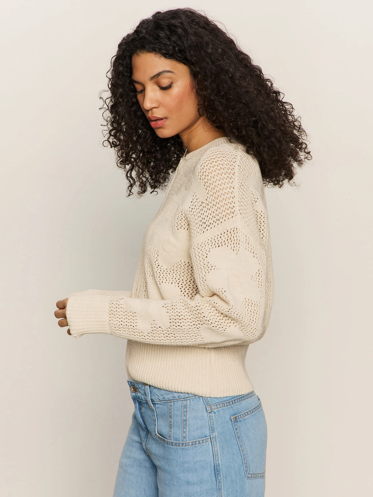 Flower Pop Open Stitch Jacket Eco Natural