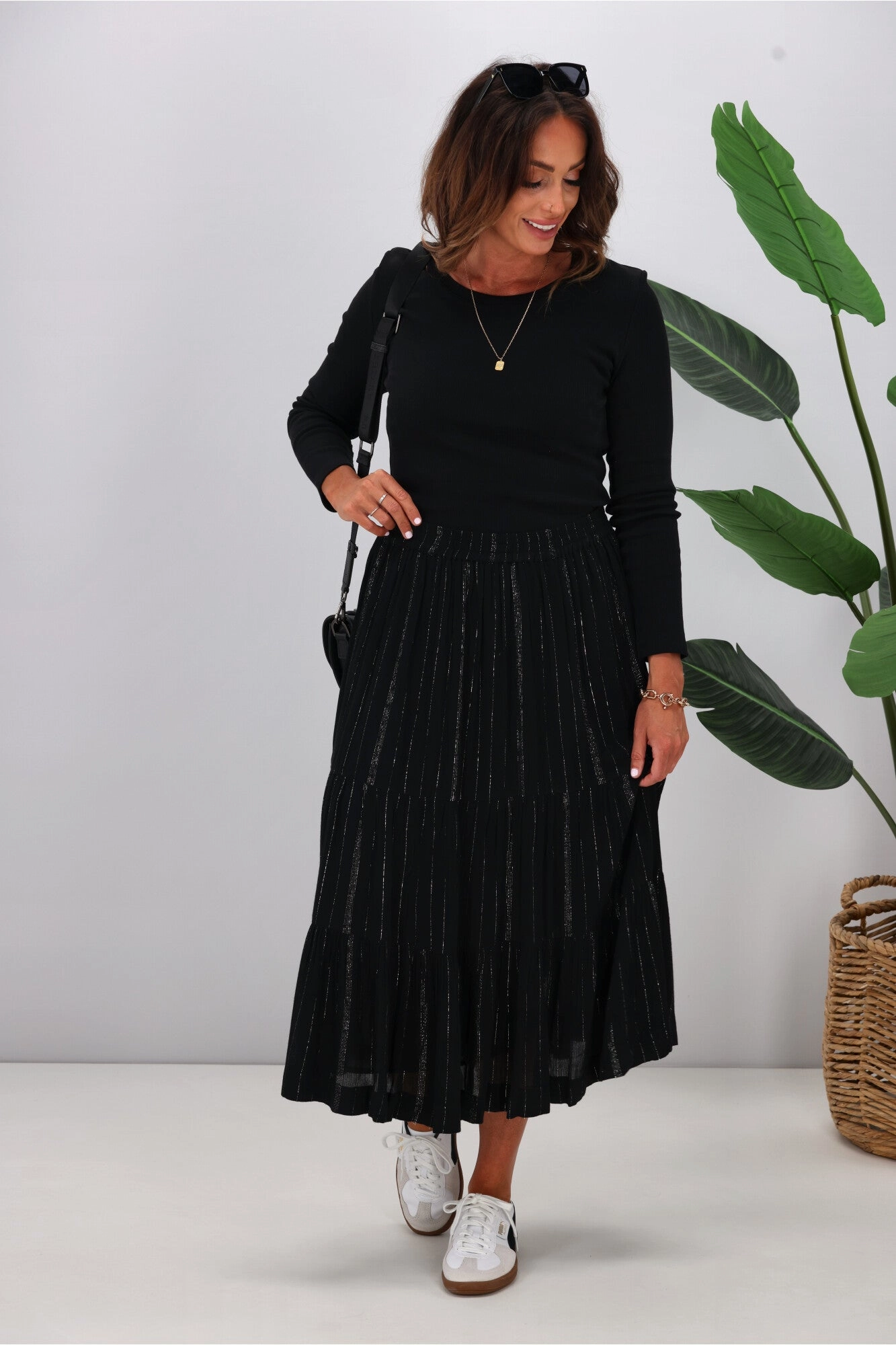 Gloss The Label Senora Maxi Skirt Black Lurex
