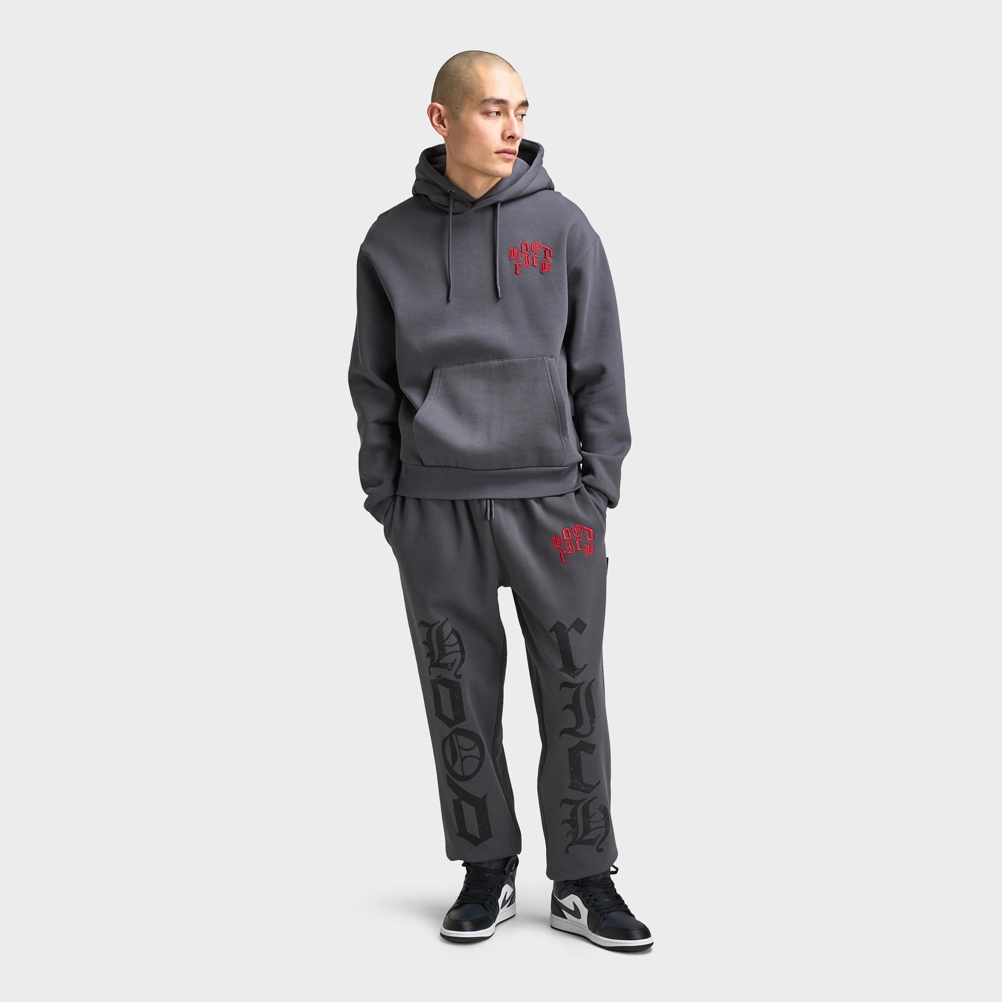 Hoodrich Crown Oversized Pullover Hoodie Asphalt / Lychee
