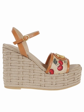 Jacquard Raffia Wedge Sandals