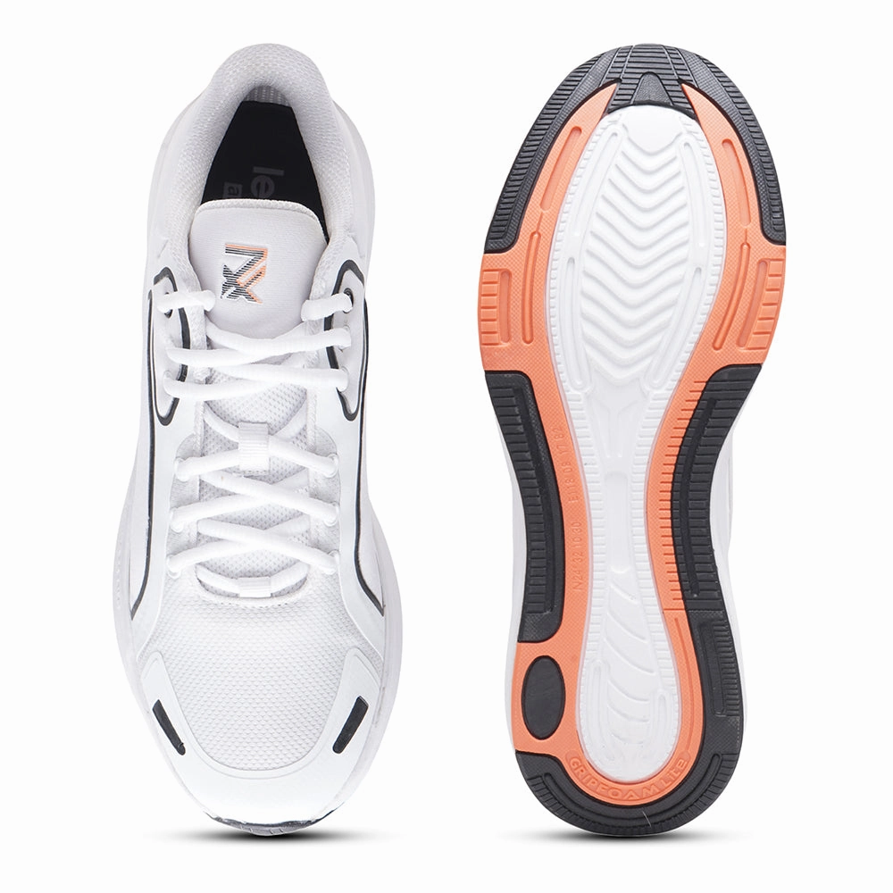 Leap7x Sports White Lacing Running Shoes For Men GRIPPER-1E By Liberty