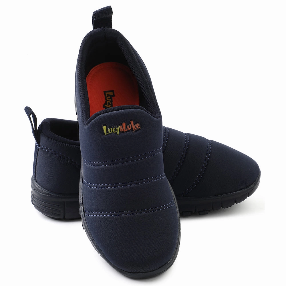 Lucy&Luke Navy Blue Sports Non Lacing Walking Shoes For Kids 2123-34 By Liberty
