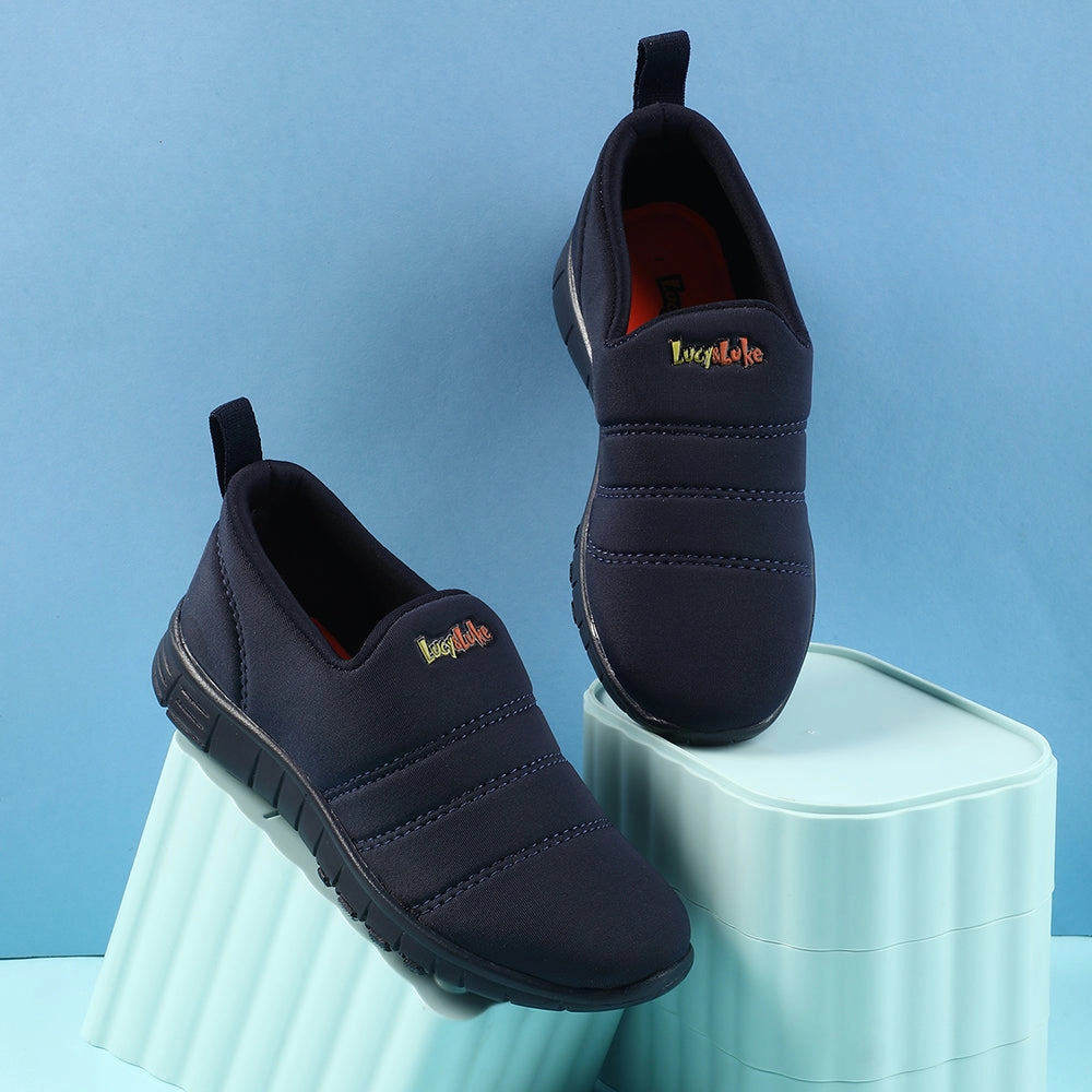 Lucy&Luke Navy Blue Sports Non Lacing Walking Shoes For Kids 2123-34 By Liberty