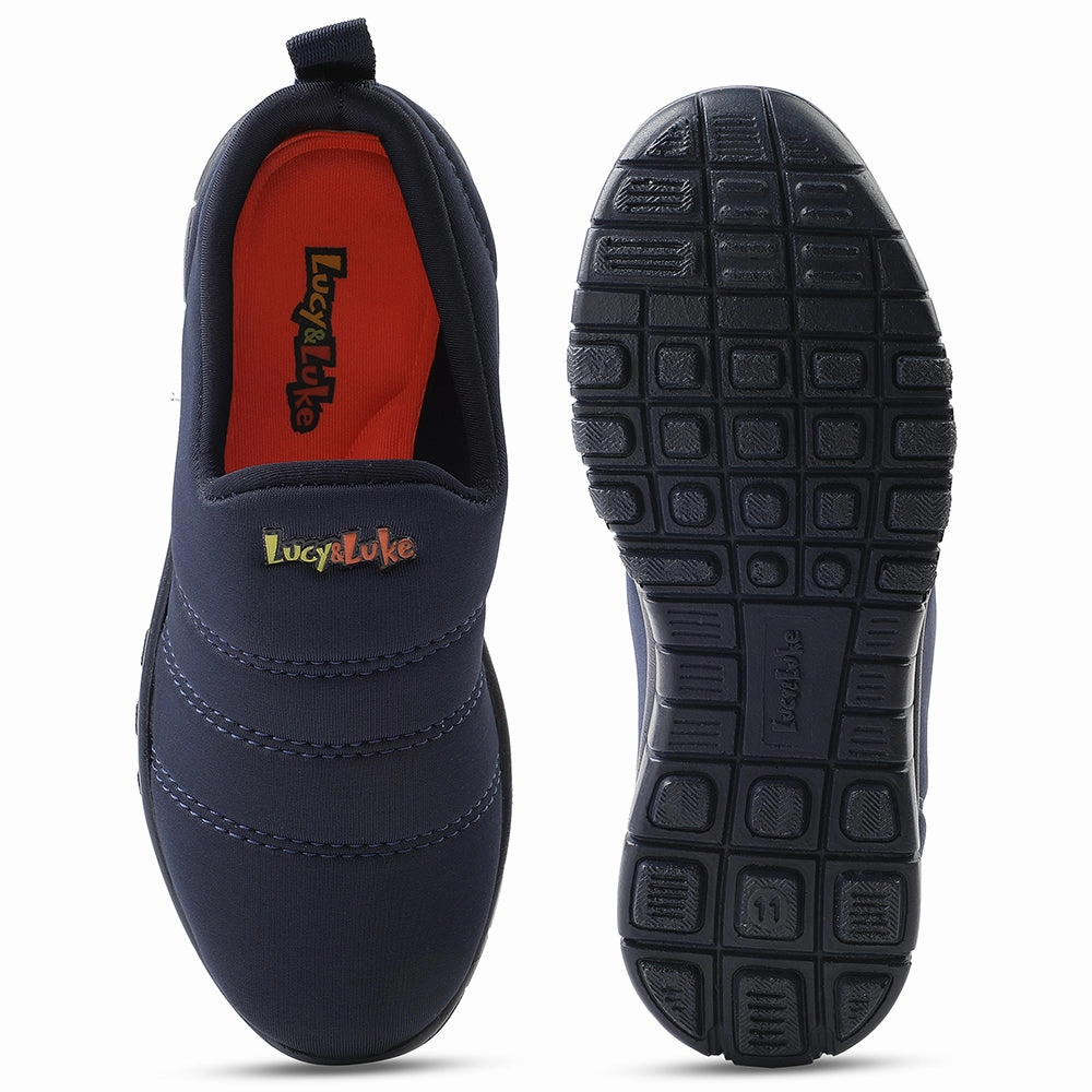 Lucy&Luke Navy Blue Sports Non Lacing Walking Shoes For Kids 2123-34 By Liberty