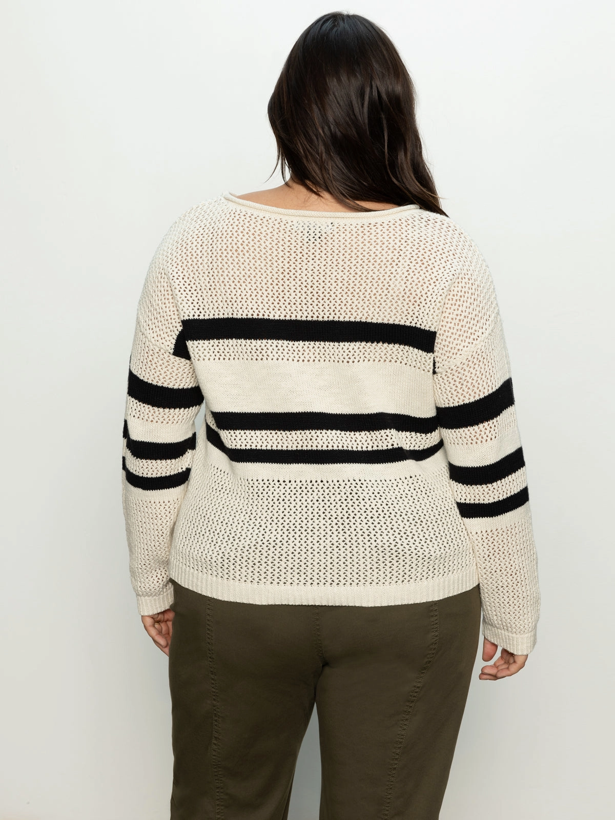 Sporty Stripe Open Knit Sweater Eco Natural / Black Stripe Extended Sizing