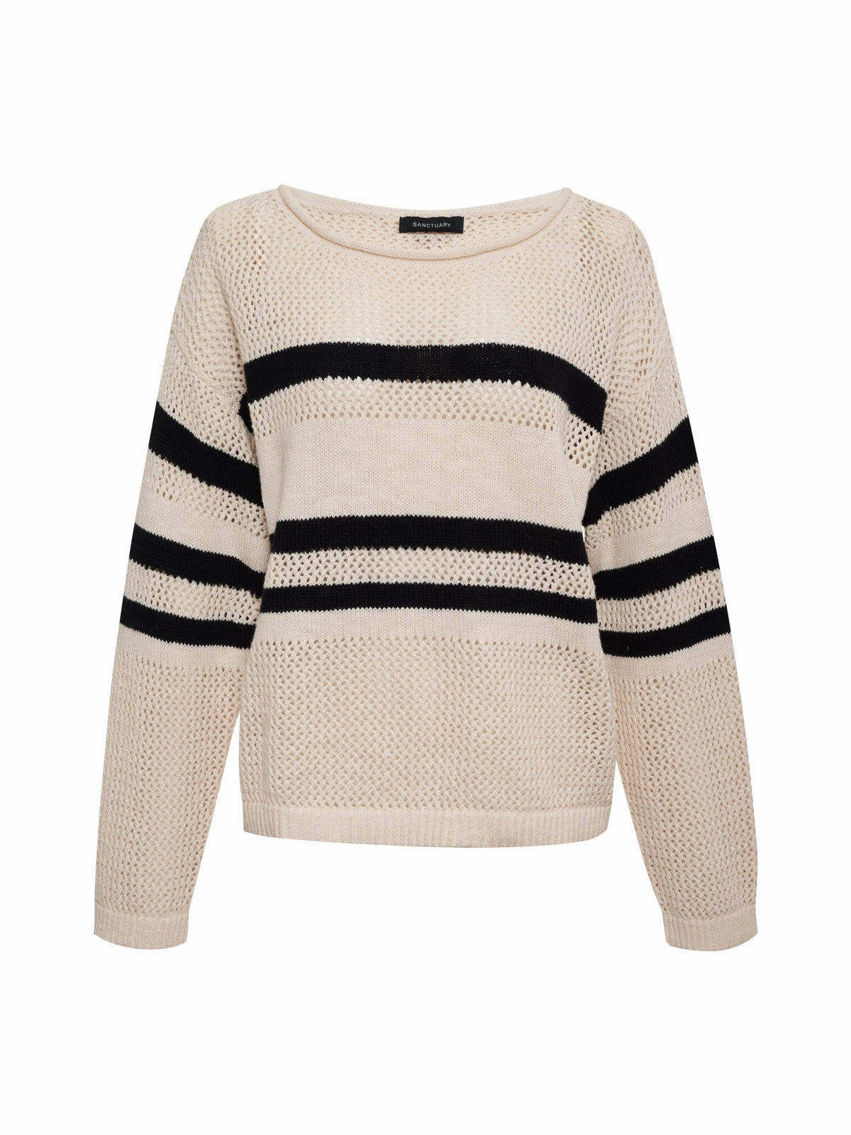 Sporty Stripe Open Knit Sweater Eco Natural / Black Stripe Extended Sizing