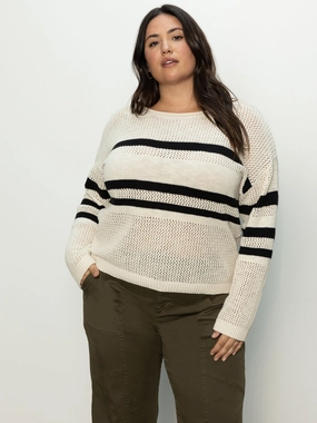 Sporty Stripe Open Knit Sweater Eco Natural / Black Stripe Extended Sizing