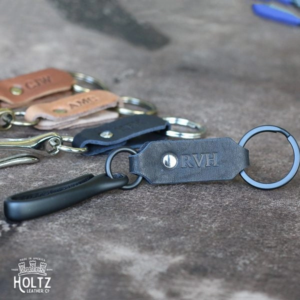 The Big Bass Personalized Fine Leather Keychain Fish Hook Key Ring Holder