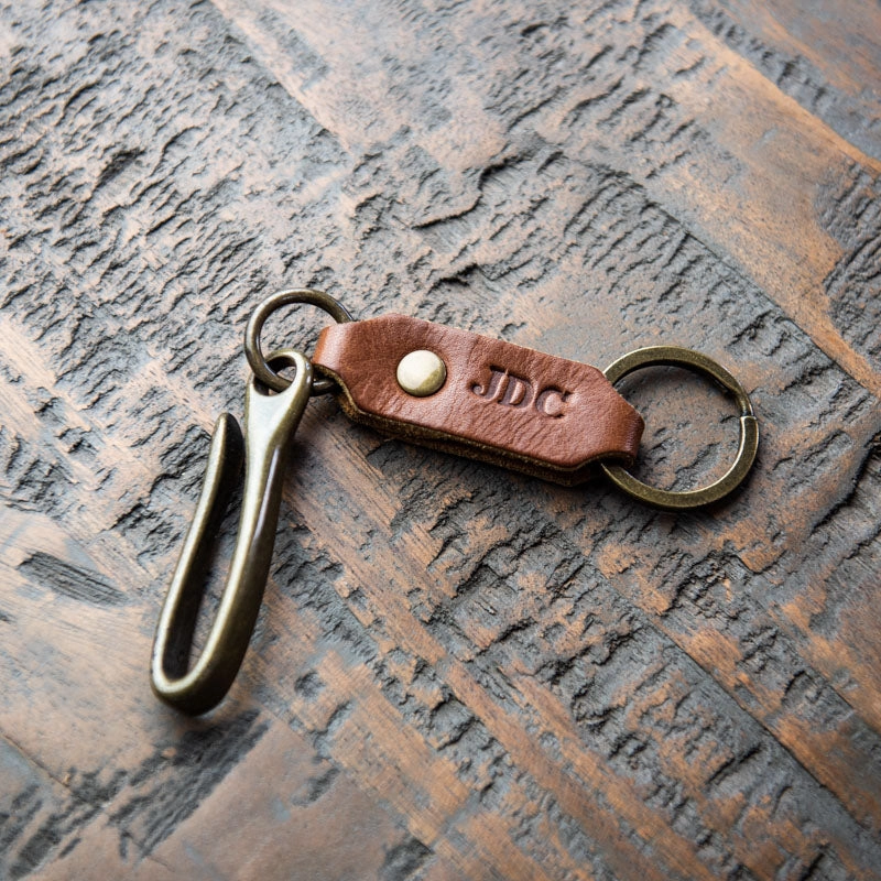 The Big Bass Personalized Fine Leather Keychain Fish Hook Key Ring Holder