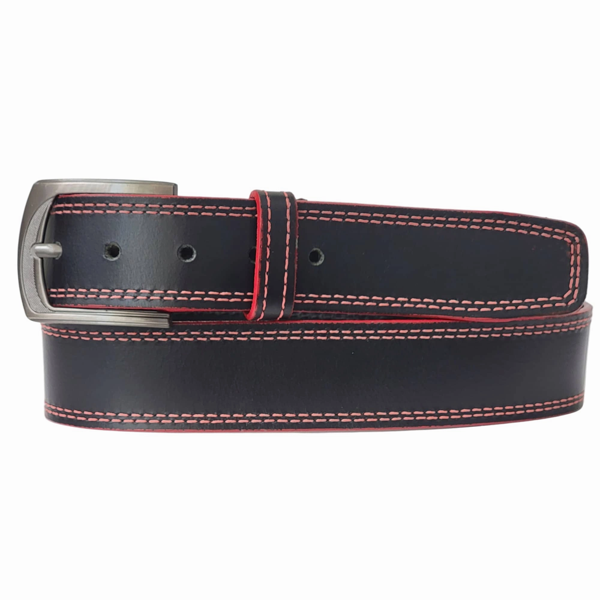 The Poseidon Belt - Black Full Grain Leather Belt with Blue Stitches