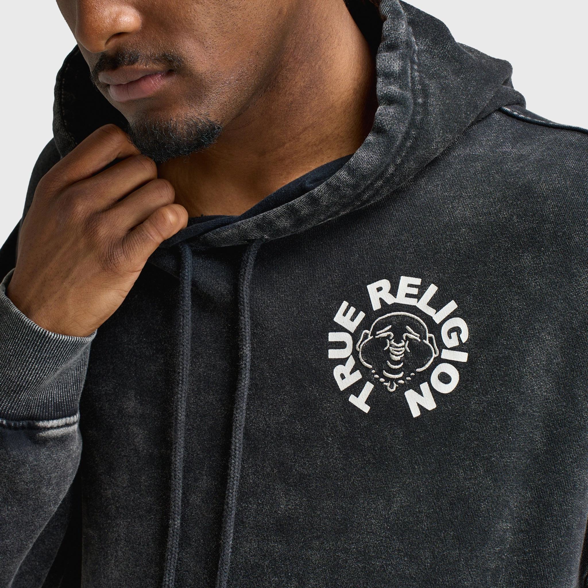 True Religion Mineral Buddha Face Pullover Hoodie / Vintage Mineral Wash