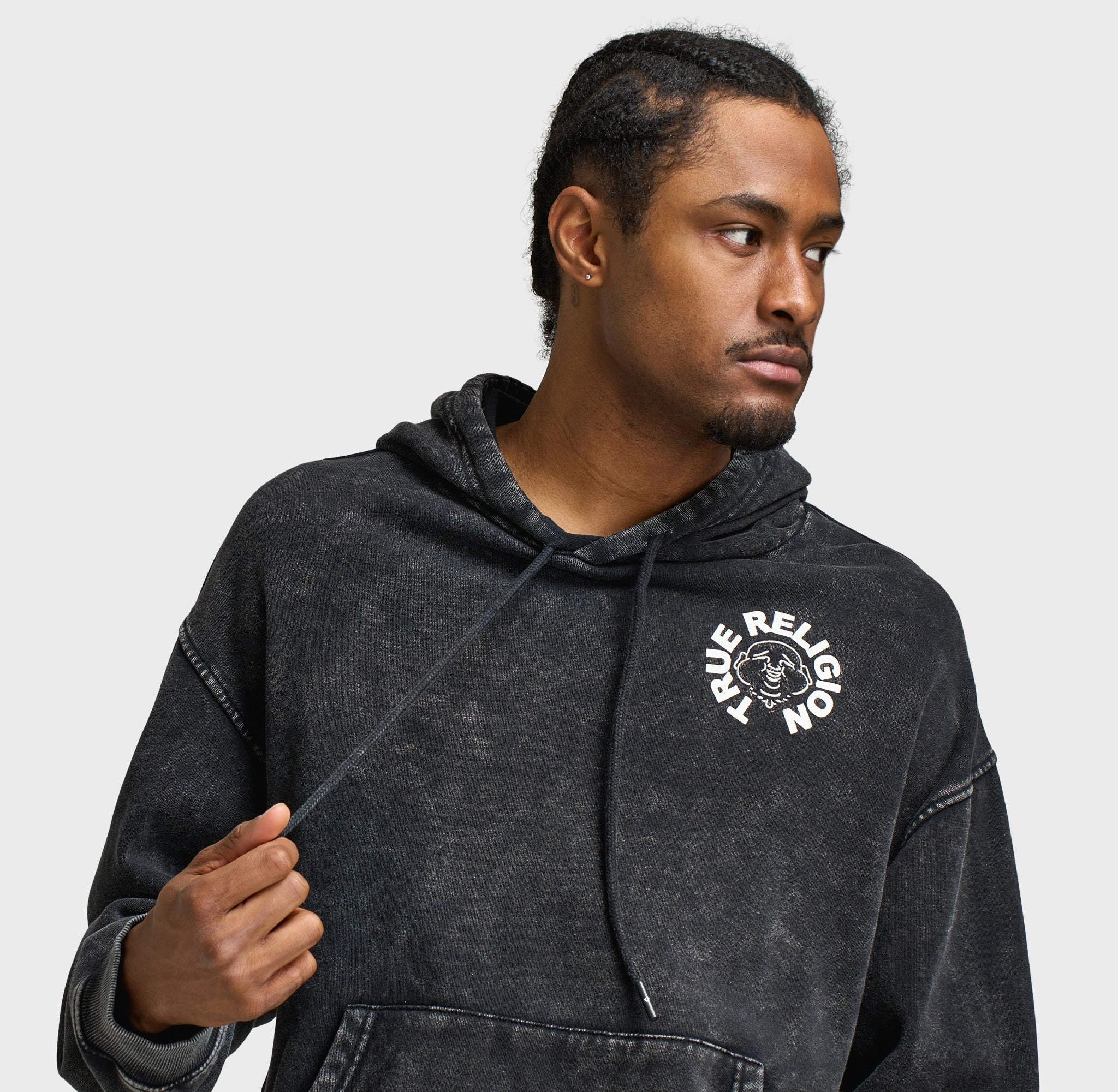 True Religion Mineral Buddha Face Pullover Hoodie / Vintage Mineral Wash