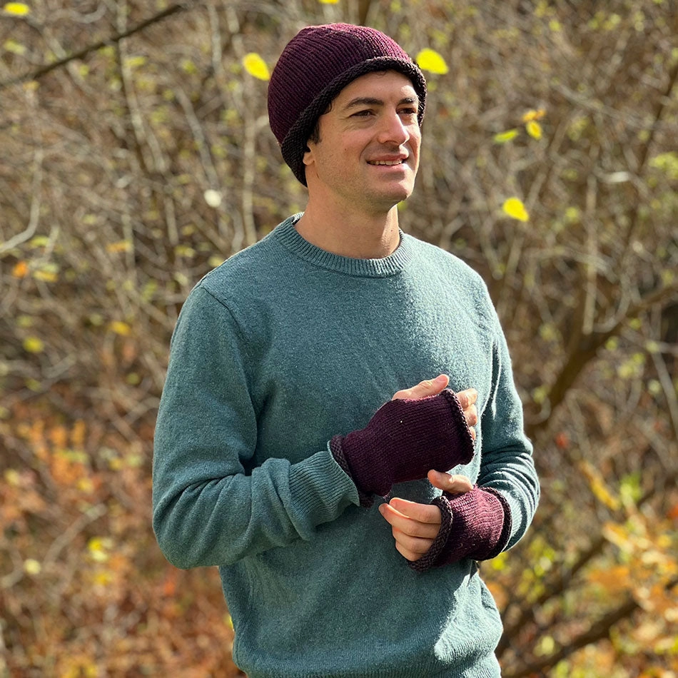 Unisex Alpaca Fingerless Gloves - Wine
