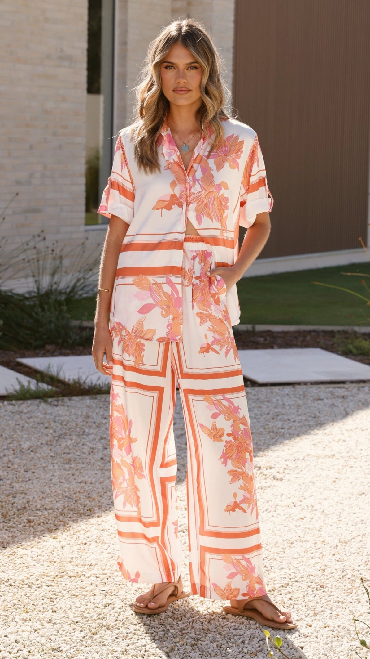 Valene Pants - Orange/White Print