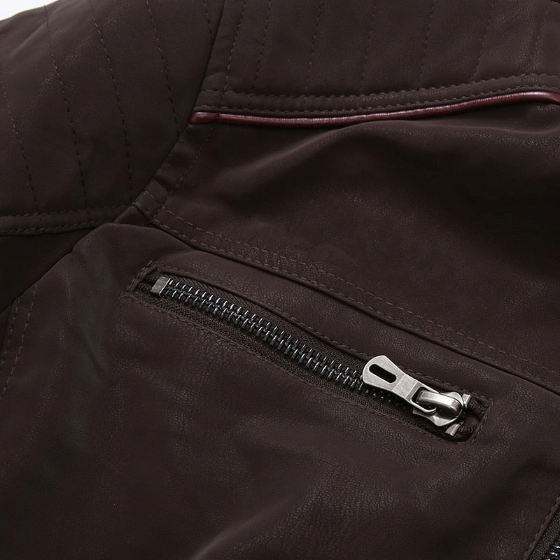 West Louis™ Stand Collar Motorcycle Washed Velour Leather Jacket